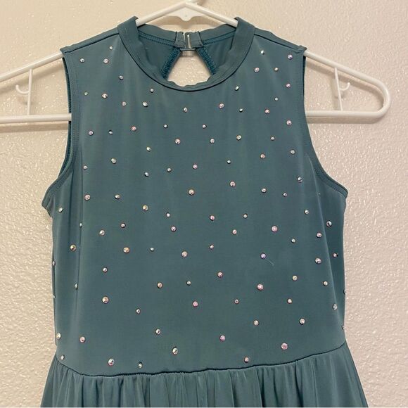 WEISSMAN Dance Costume Sage green Keyhole Back Skater Dress rhinestone D11782 IC - Picture 5 of 13